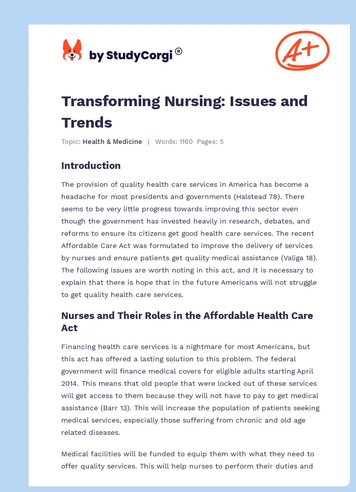 Transforming Nursing: Issues and Trends. Page 1