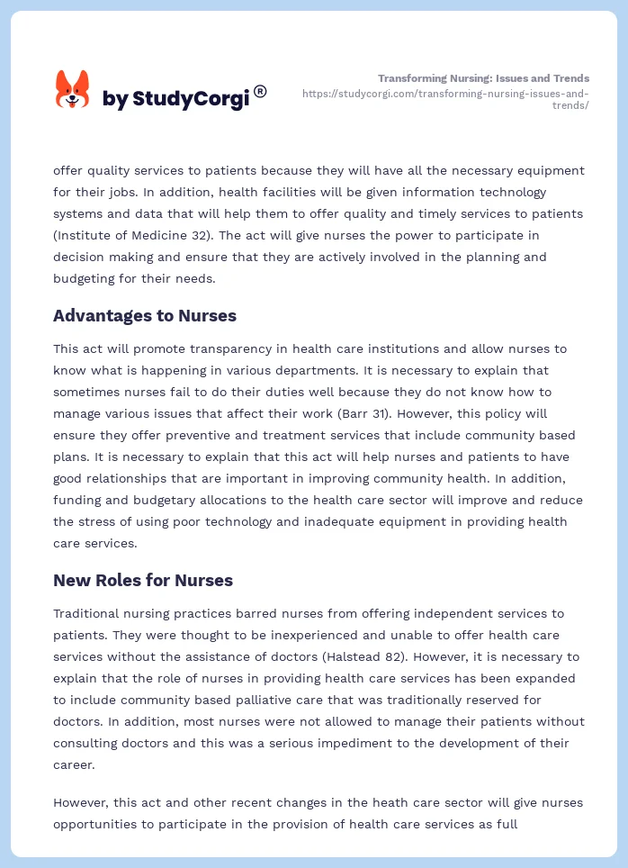 Transforming Nursing: Issues and Trends. Page 2