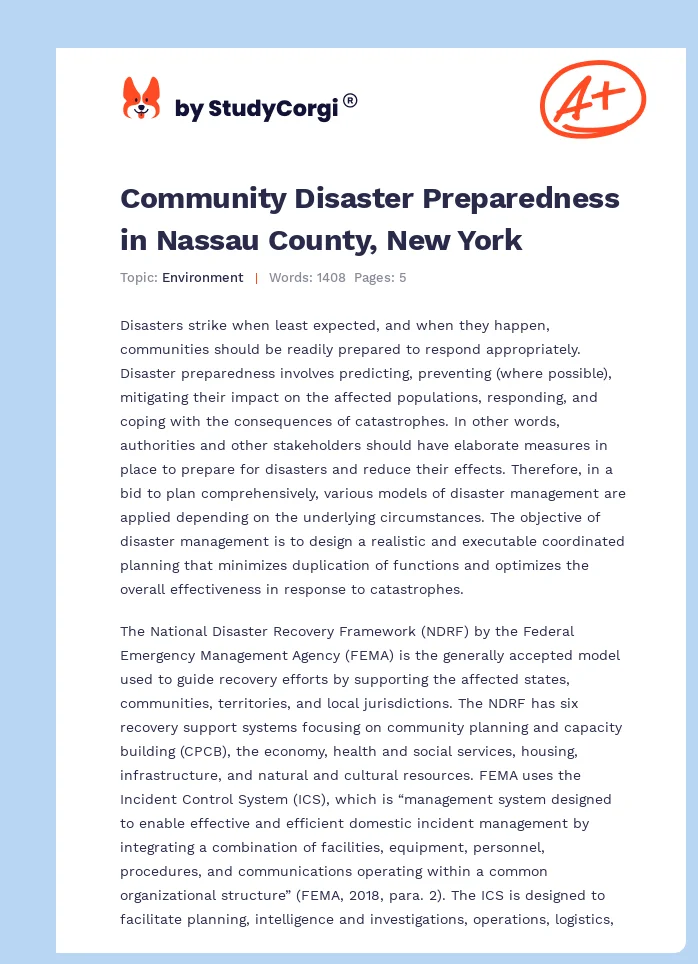 Community Disaster Preparedness in Nassau County, New York. Page 1