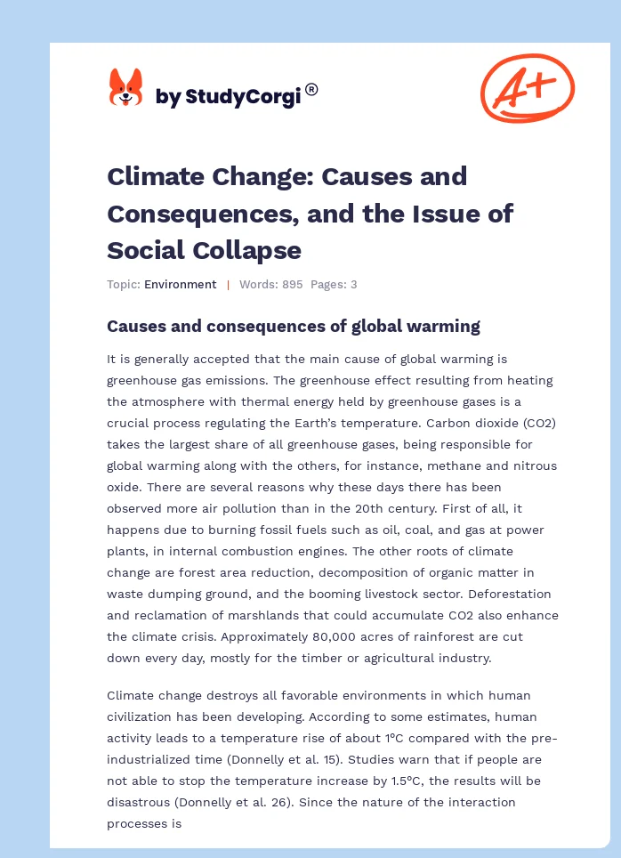 Climate Change: Causes and Consequences, and the Issue of Social Collapse. Page 1