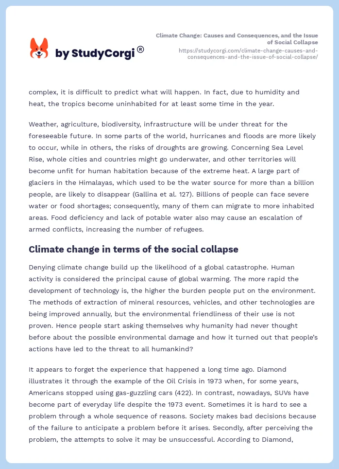 Climate Change: Causes and Consequences, and the Issue of Social Collapse. Page 2
