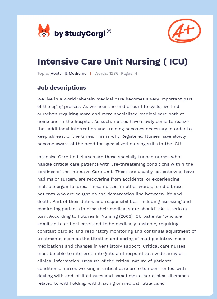 Intensive Care Unit Nursing ( ICU). Page 1