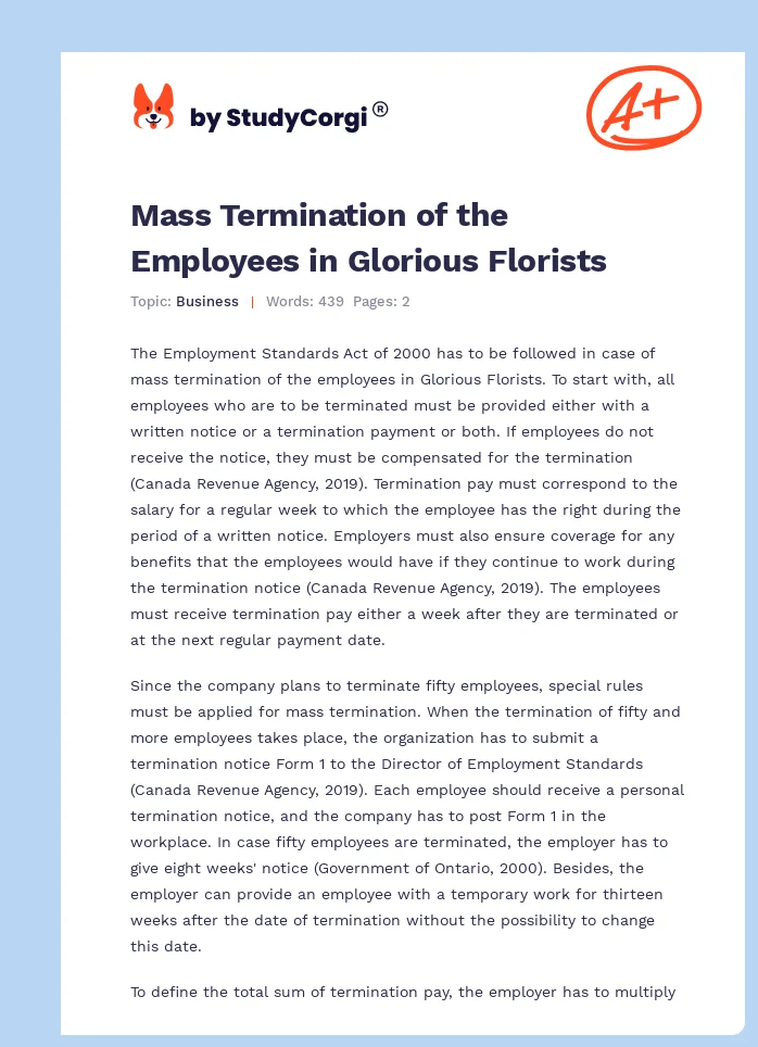 Mass Termination of the Employees in Glorious Florists. Page 1