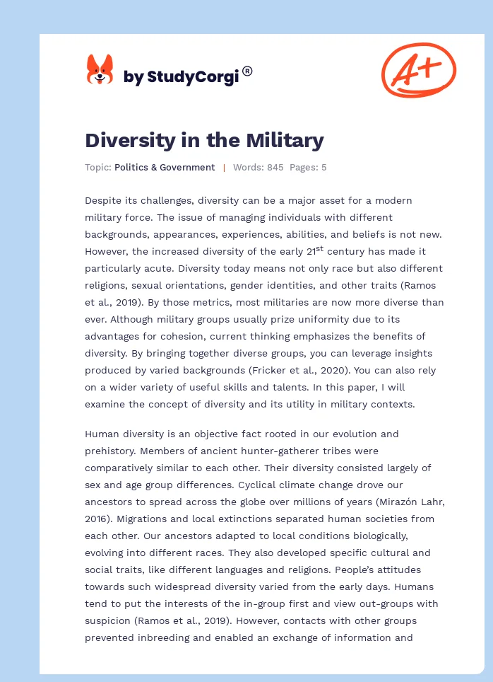 Diversity in the Military. Page 1