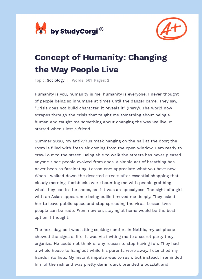 Concept of Humanity: Changing the Way People Live. Page 1
