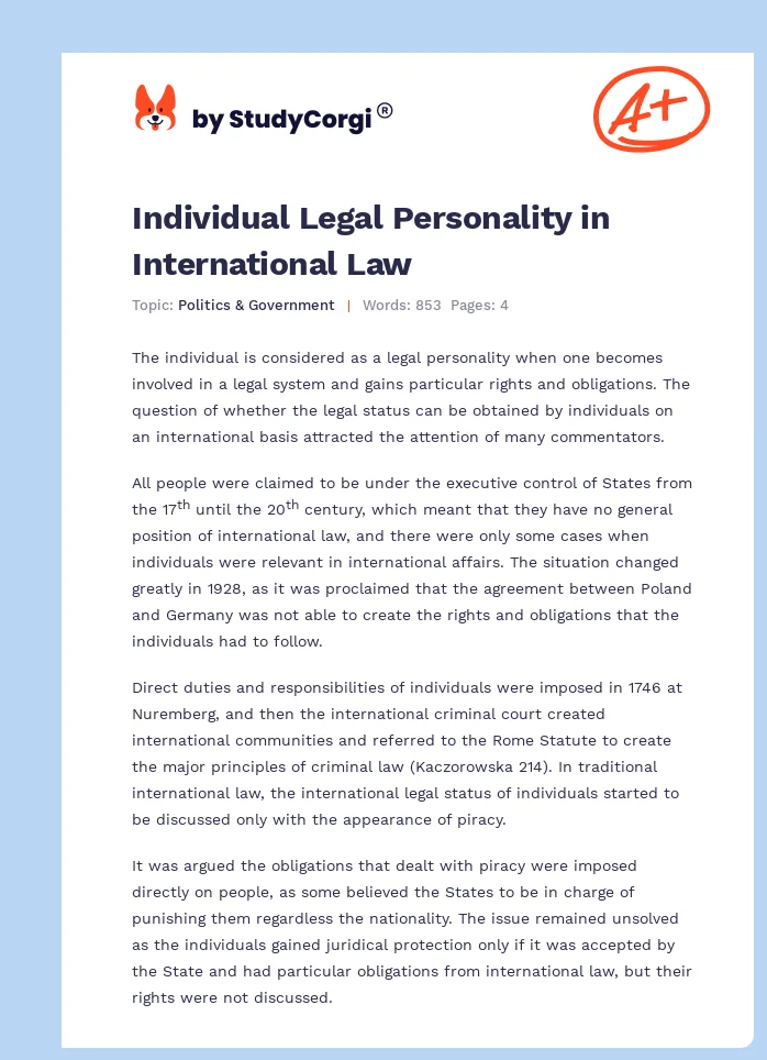 Individual Legal Personality in International Law. Page 1