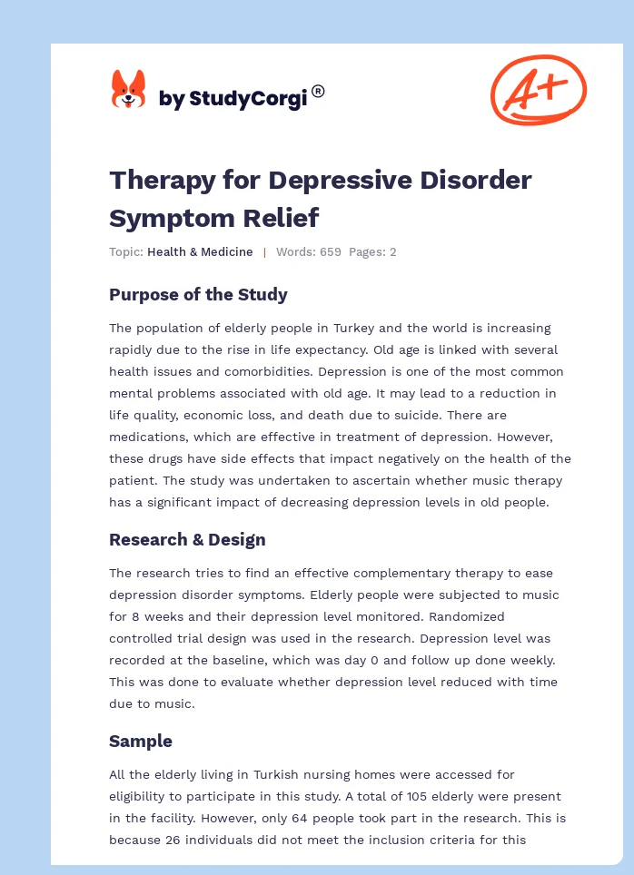 Therapy for Depressive Disorder Symptom Relief. Page 1