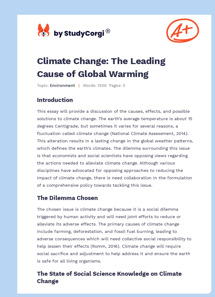 Climate Change: The Leading Cause of Global Warming. Page 1
