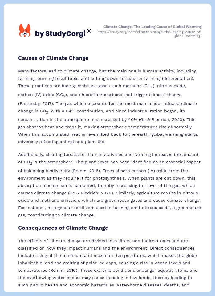 Climate Change: The Leading Cause of Global Warming. Page 2