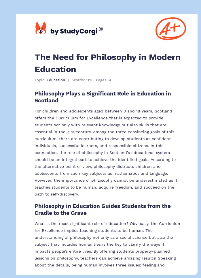 The Need for Philosophy in Modern Education. Page 1