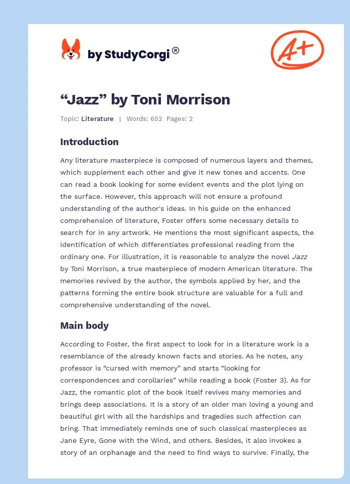 “Jazz” by Toni Morrison. Page 1