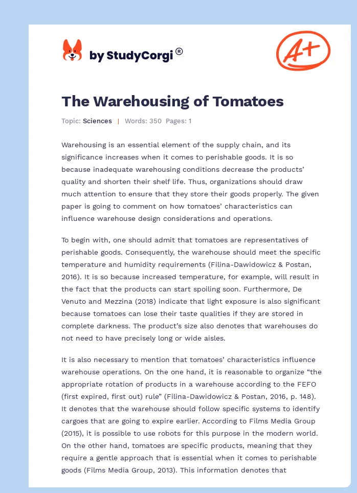 The Warehousing of Tomatoes. Page 1