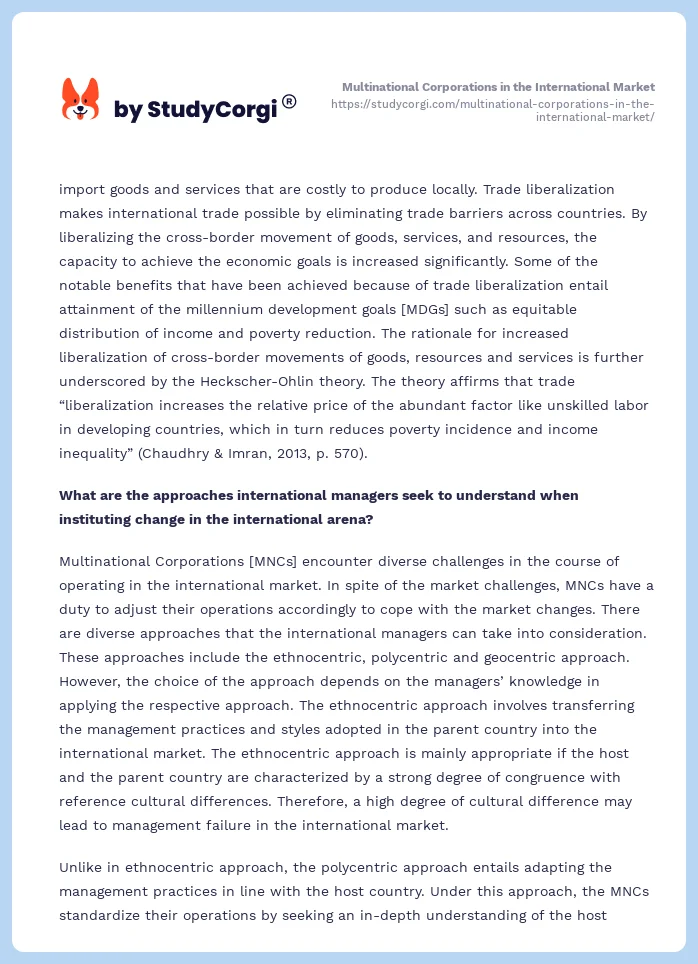 Multinational Corporations in the International Market. Page 2