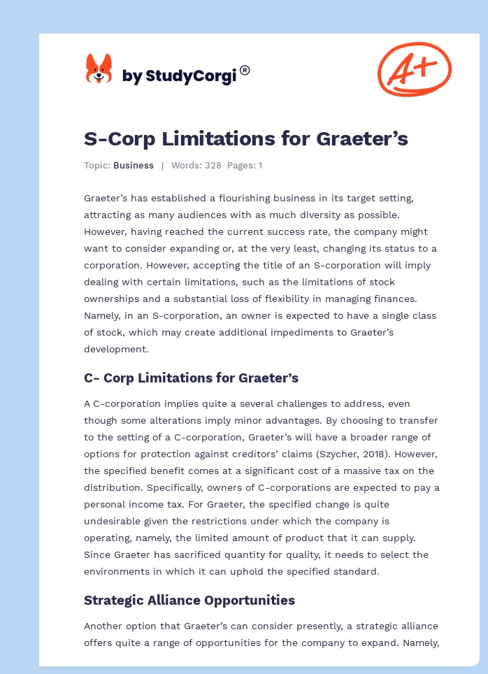 S-Corp Limitations for Graeter’s. Page 1