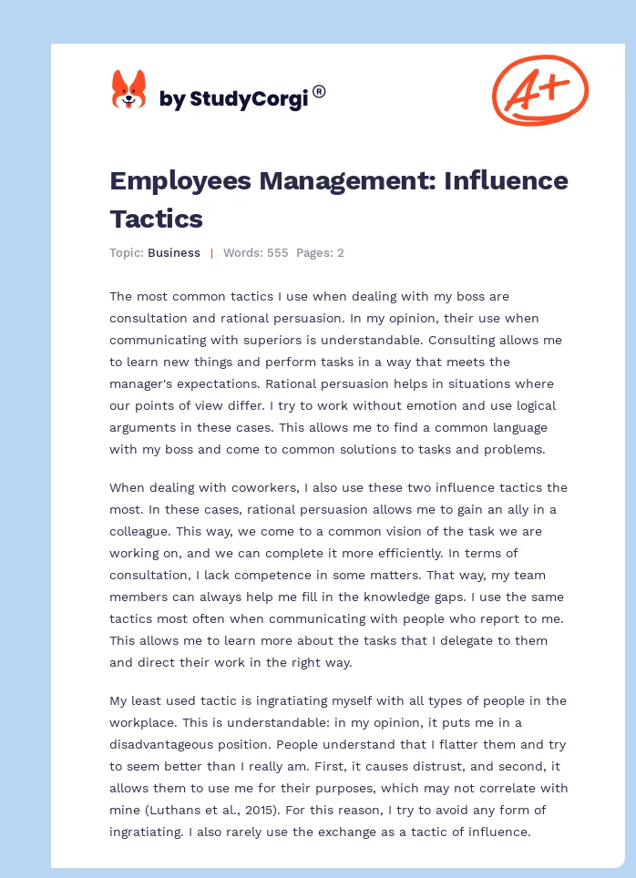 Employees Management: Influence Tactics. Page 1