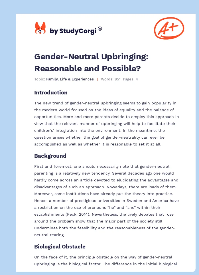 Gender-Neutral Upbringing: Reasonable and Possible?. Page 1