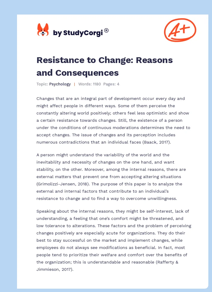Resistance to Change: Reasons and Consequences. Page 1