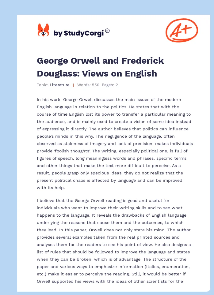 George Orwell and Frederick Douglass: Views on English. Page 1