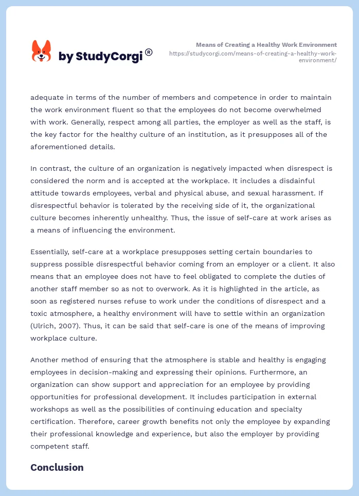 Means of Creating a Healthy Work Environment. Page 2