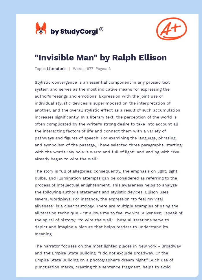 "Invisible Man" by Ralph Ellison. Page 1