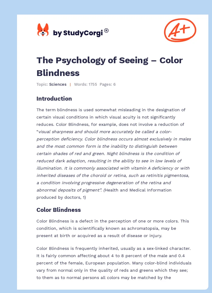 The Psychology of Seeing – Color Blindness. Page 1