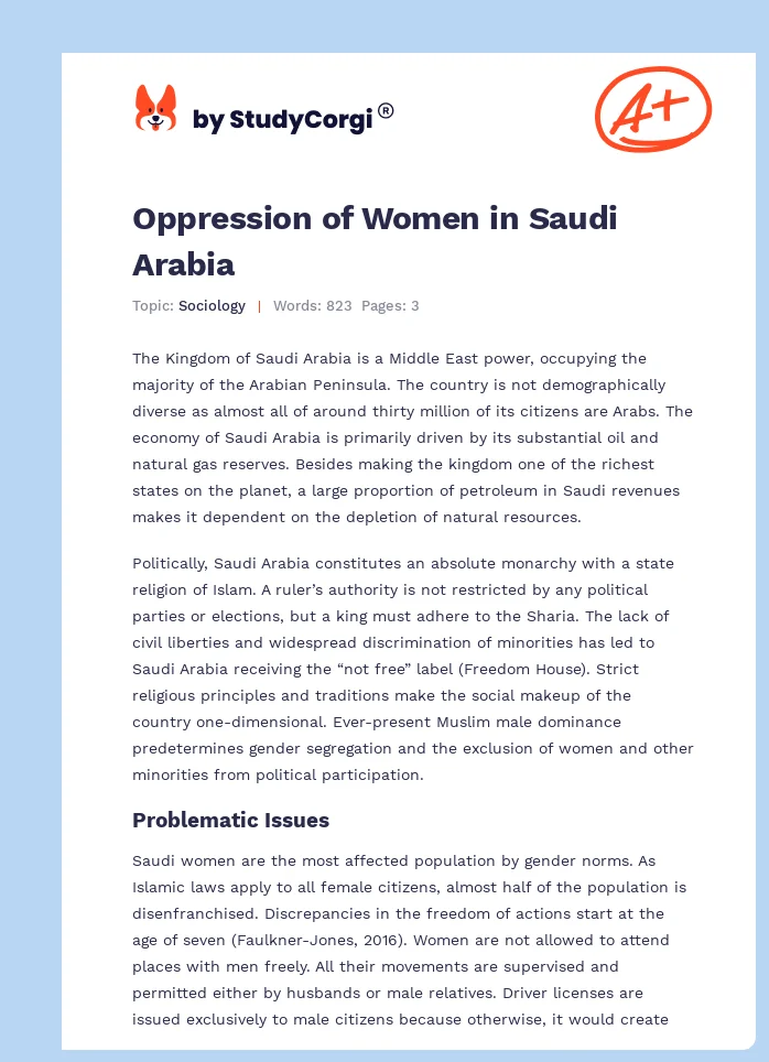 Oppression of Women in Saudi Arabia. Page 1