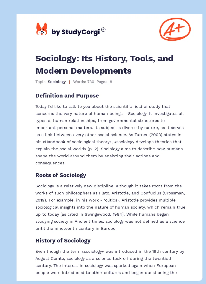 Sociology: Its History, Tools, and Modern Developments. Page 1
