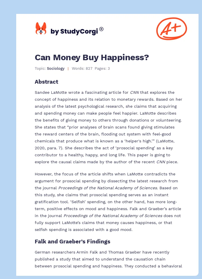 Can Money Buy Happiness?. Page 1