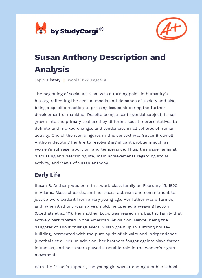 Susan Anthony Description and Analysis. Page 1