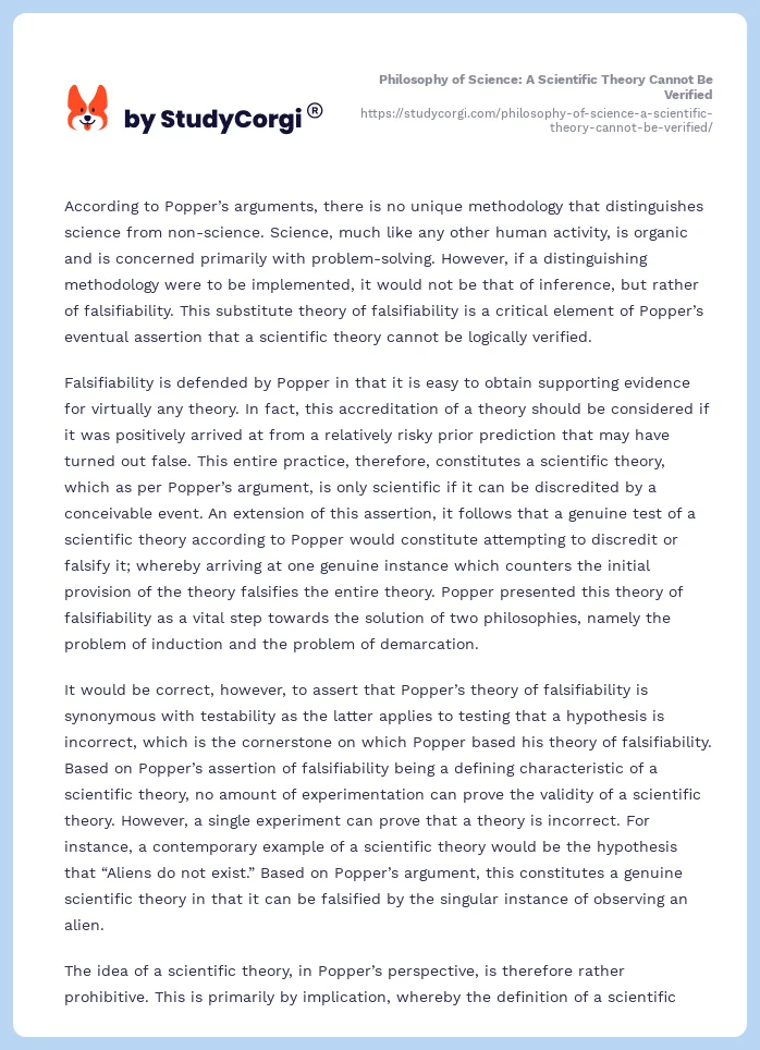 Philosophy of Science: A Scientific Theory Cannot Be Verified. Page 2