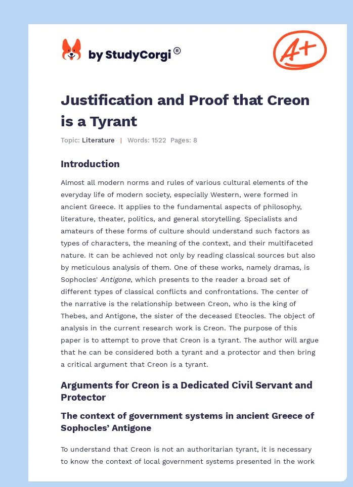 Justification and Proof that Creon is a Tyrant. Page 1