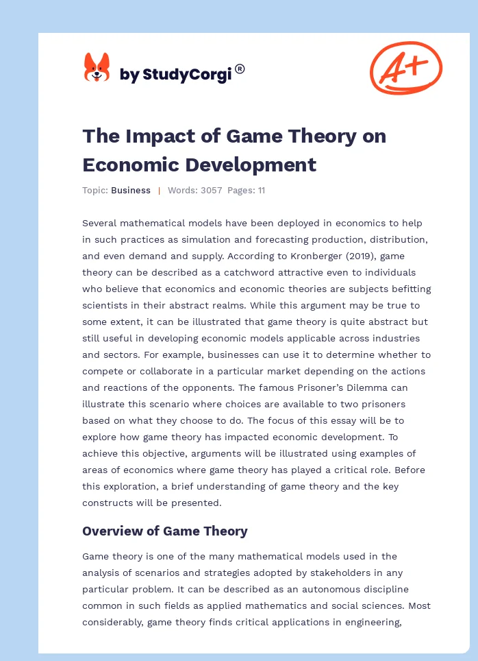 The Impact of Game Theory on Economic Development. Page 1
