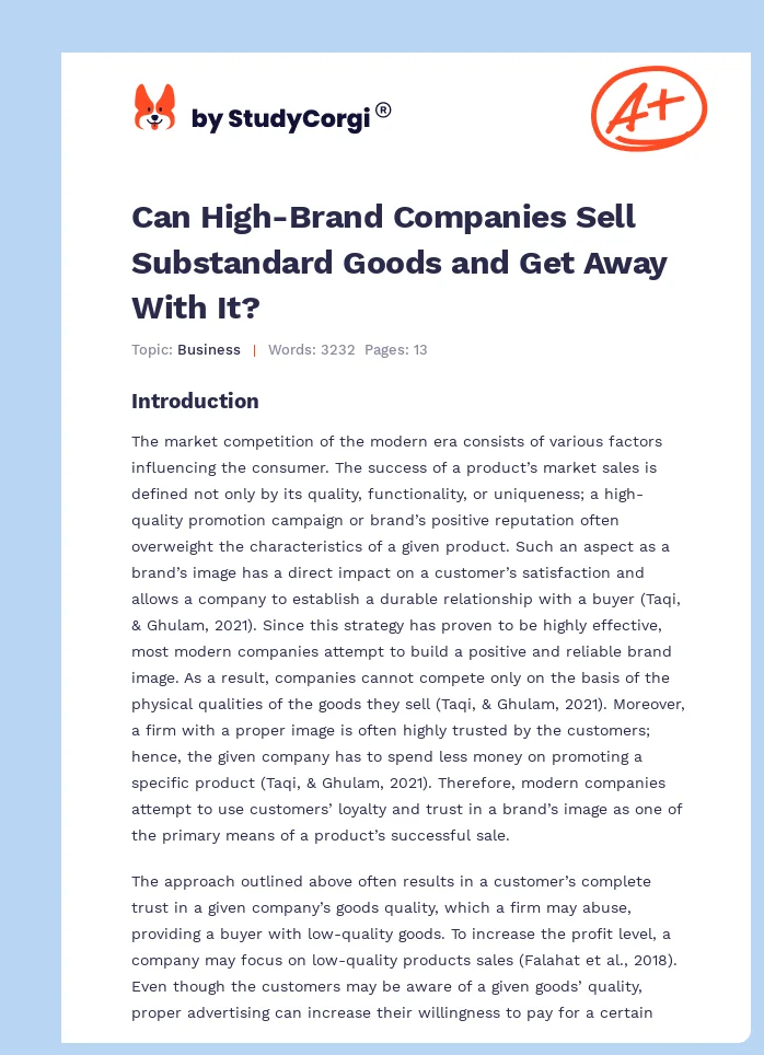Can High-Brand Companies Sell Substandard Goods and Get Away With It?. Page 1