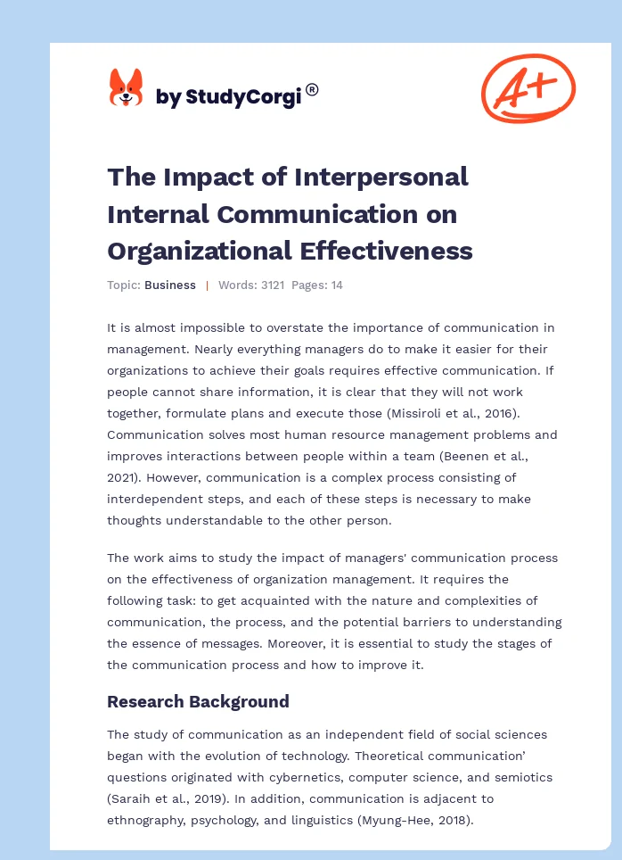 The Impact of Interpersonal Internal Communication on Organizational Effectiveness. Page 1