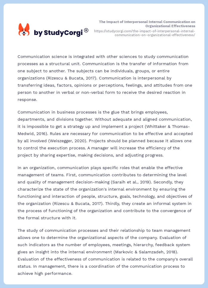 The Impact of Interpersonal Internal Communication on Organizational Effectiveness. Page 2