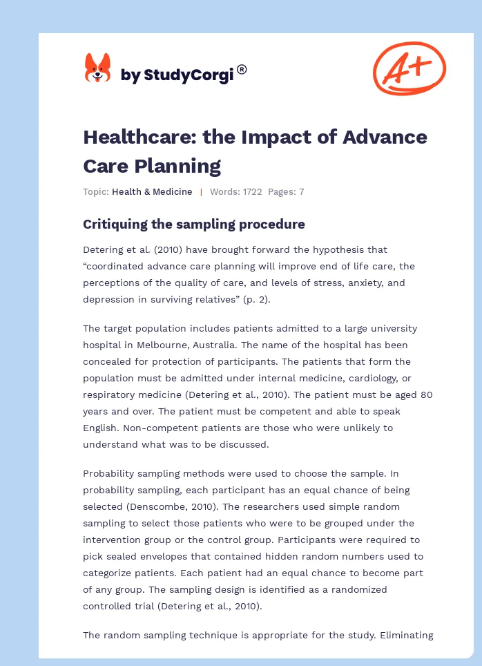 Healthcare: the Impact of Advance Care Planning. Page 1