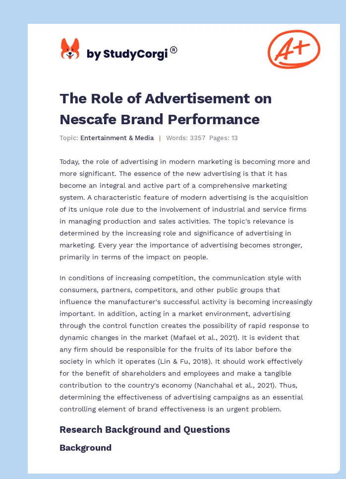 The Role of Advertisement on Nescafe Brand Performance. Page 1