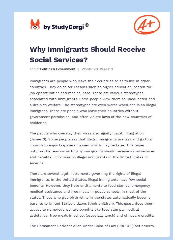 Why Immigrants Should Receive Social Services?. Page 1