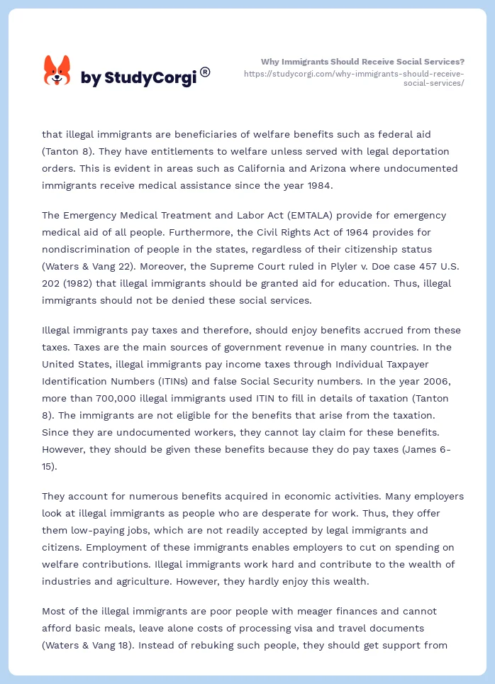 Why Immigrants Should Receive Social Services?. Page 2