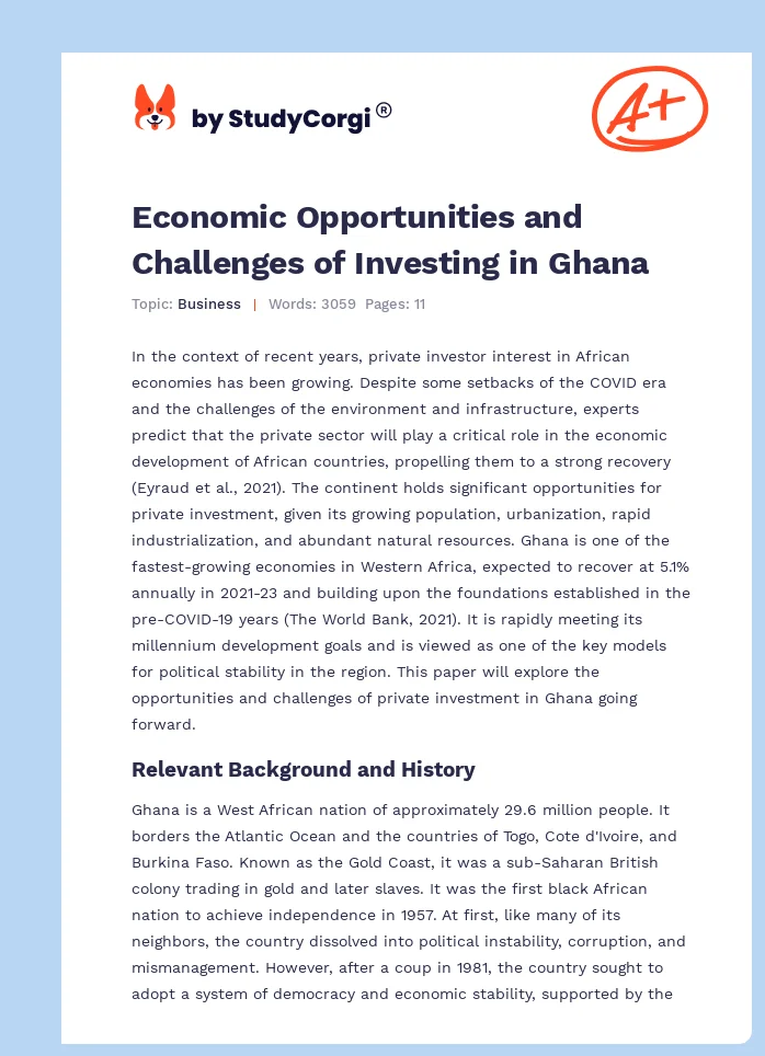 Economic Opportunities and Challenges of Investing in Ghana. Page 1