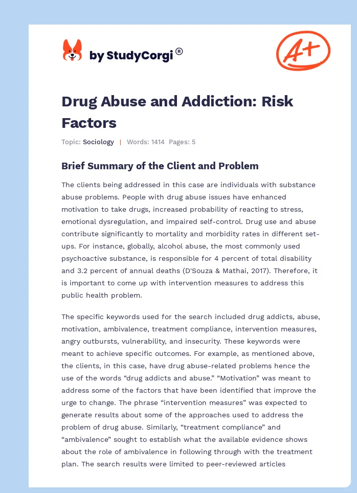 Drug Abuse and Addiction: Risk Factors. Page 1