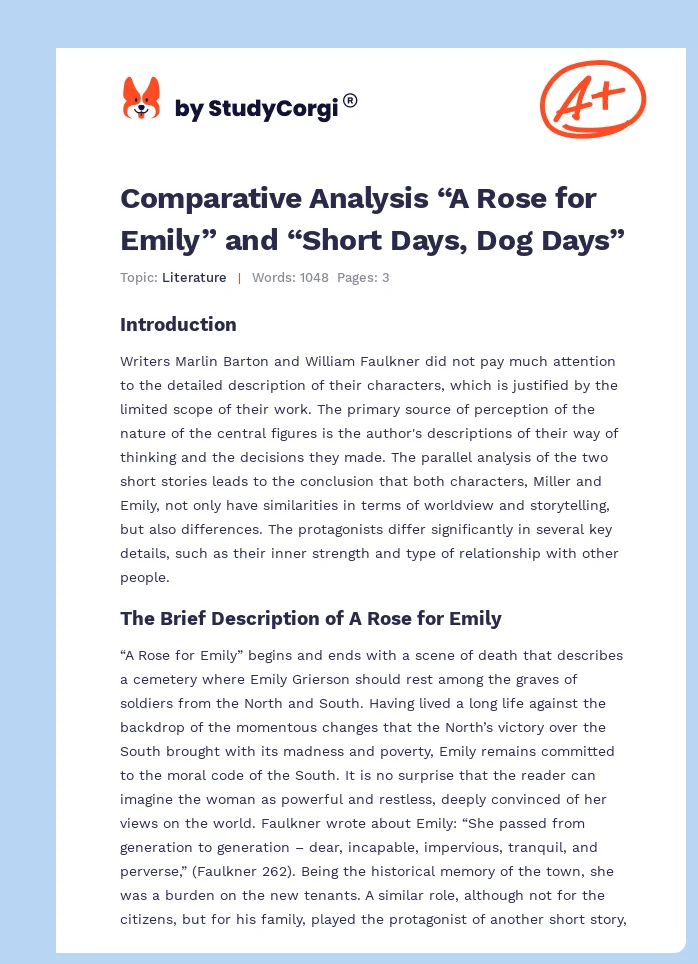 Comparative Analysis “A Rose for Emily” and “Short Days, Dog Days”. Page 1