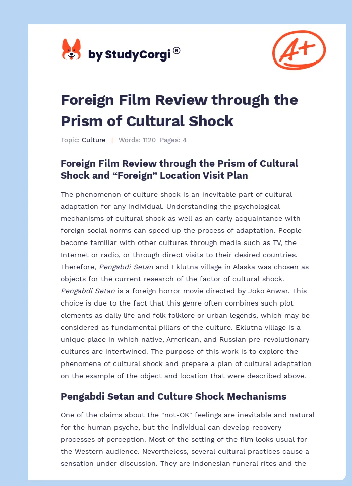 Foreign Film Review through the Prism of Cultural Shock. Page 1