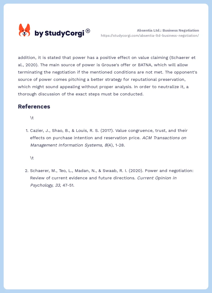 Absentia Ltd.: Business Negotiation. Page 2
