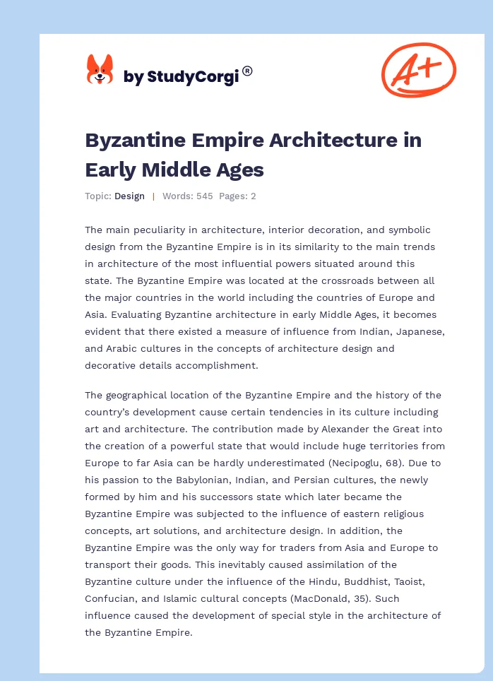 Byzantine Empire Architecture in Early Middle Ages. Page 1