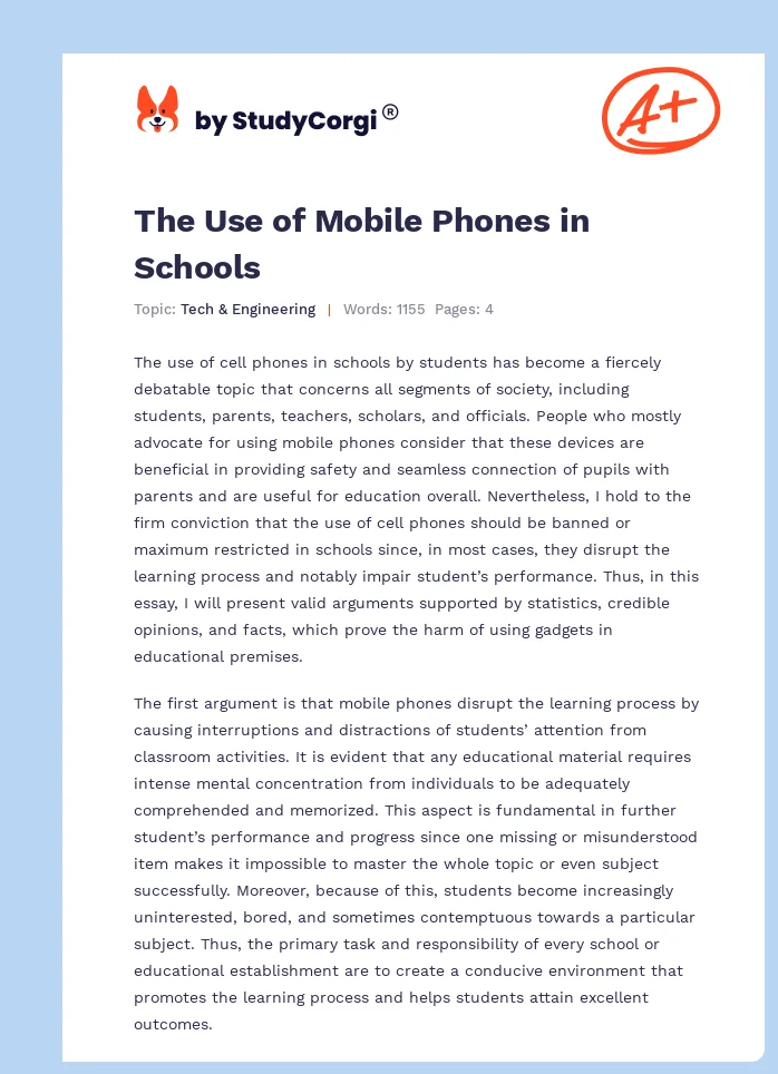 The Use of Mobile Phones in Schools. Page 1