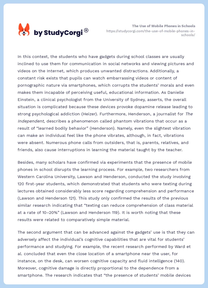 The Use of Mobile Phones in Schools. Page 2