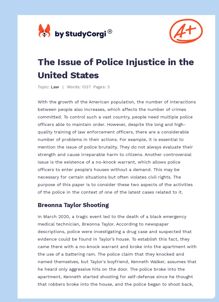 The Issue of Police Injustice in the United States. Page 1