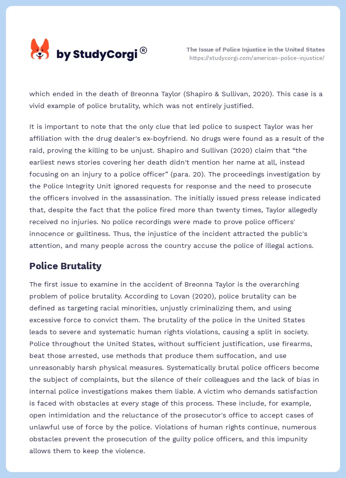 The Issue of Police Injustice in the United States. Page 2