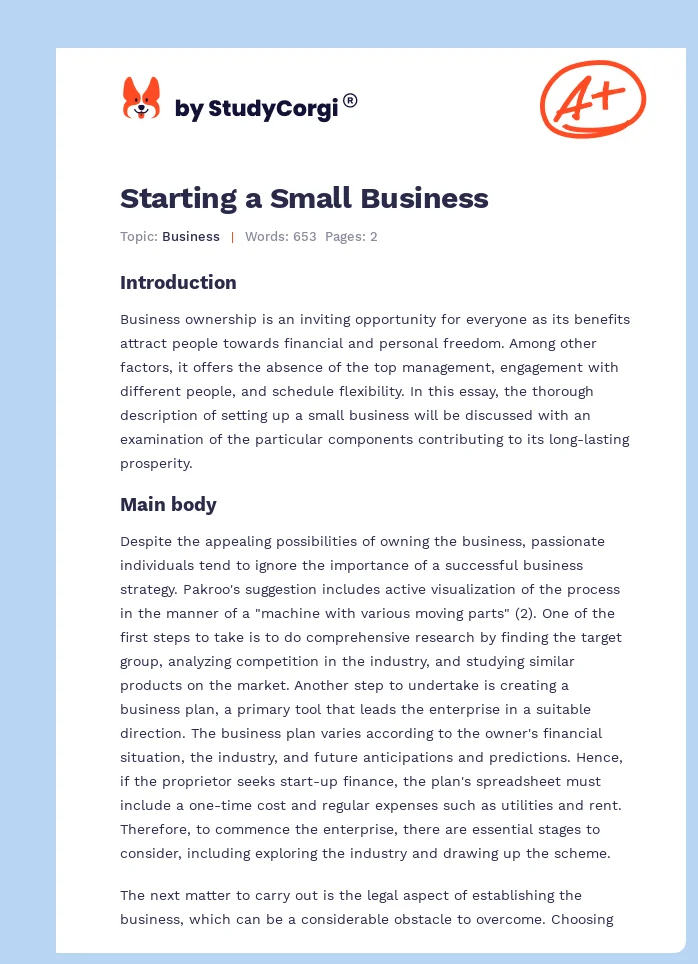 Starting a Small Business. Page 1